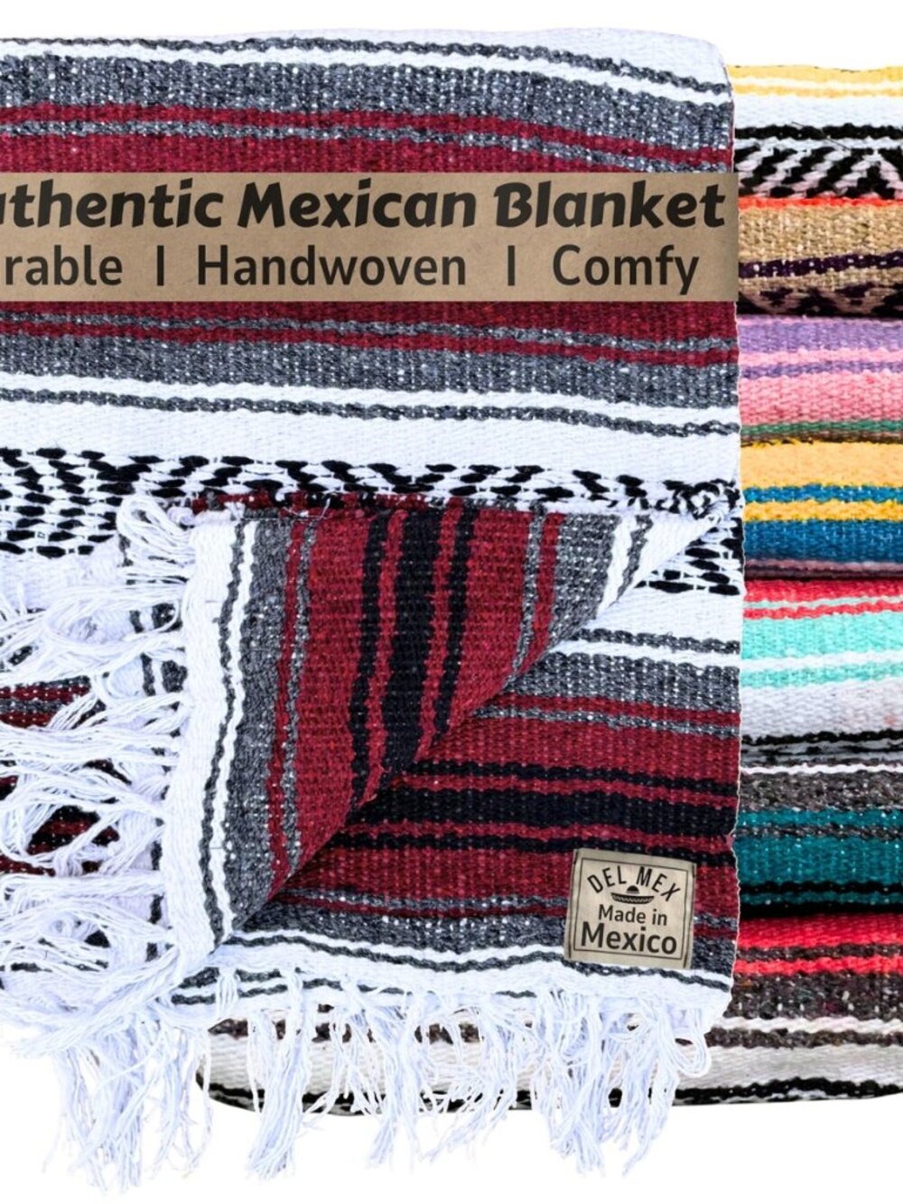 Classic Mexican Blanket, Large Authentic Woven Falsa Throw (70"x50"), Artisan